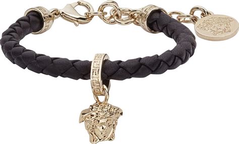 versace braided leather charm bracelet